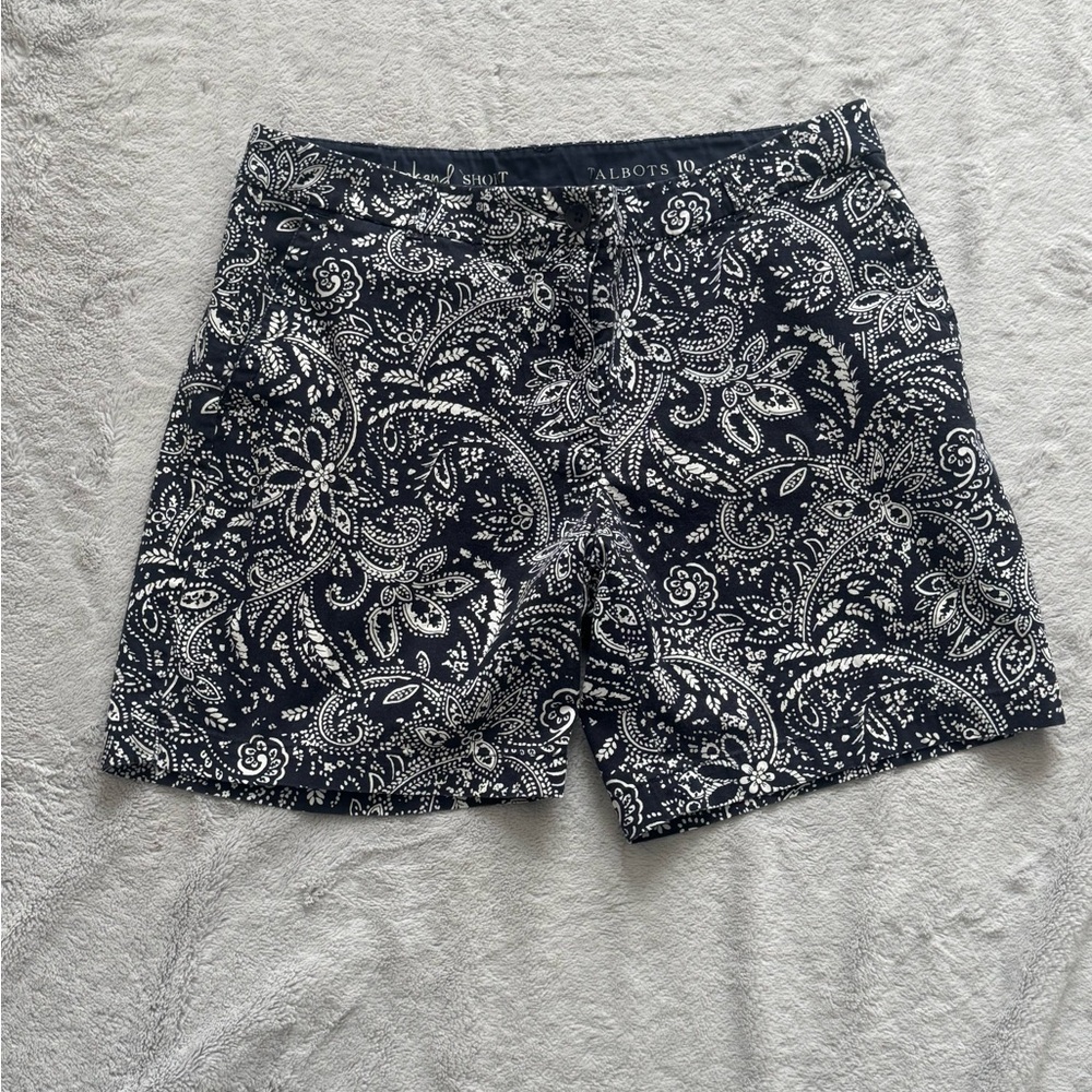 Talbots Blue and White Paisley Shorts Size 10